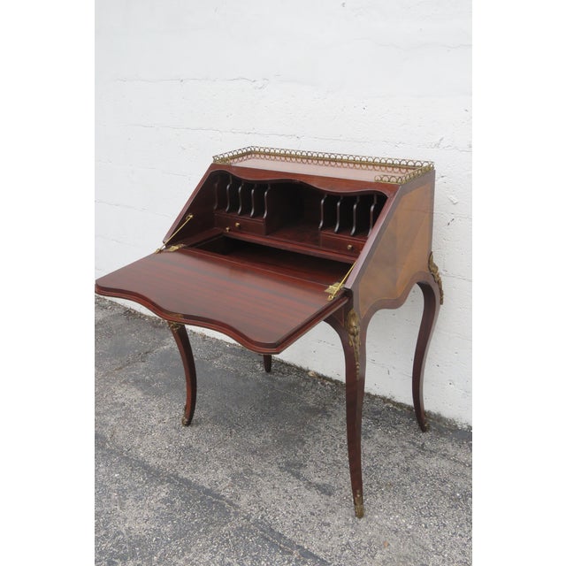 French Inlay Bronze Brass Accent Secretary Desk For Sale In Miami - Image 6 of 12