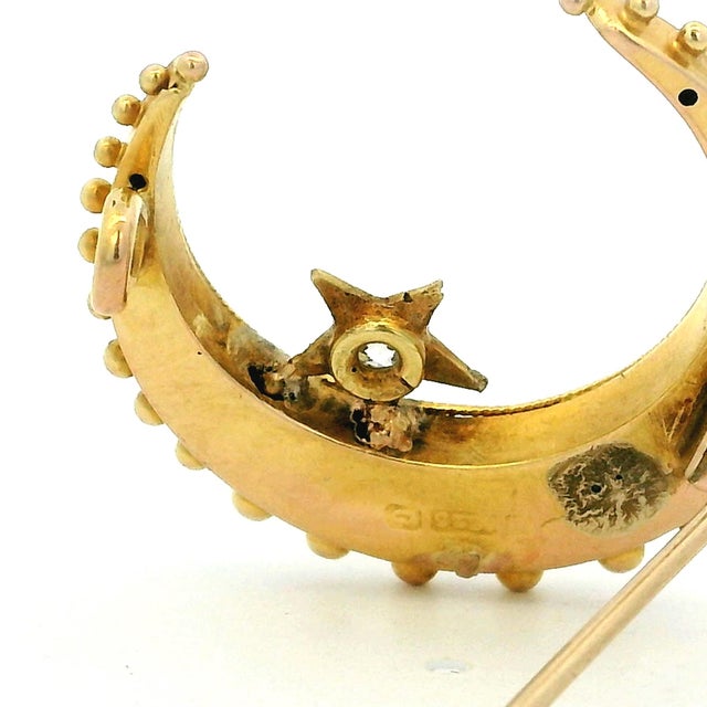 Late 19th Century Victorian 15k Gold Diamond Crescent Moon and Star Brooch For Sale In Miami - Image 6 of 13