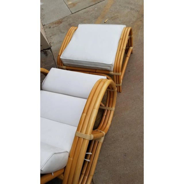 1950s 1950s Restored Rattan Reverse Pretzel Three Strand Lounge Chair and Matching Ottoman For Sale - Image 5 of 7