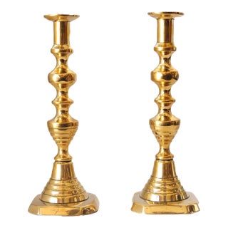 Late 18th Century Georgian English Brass Beehive Candlesticks - a Pair For Sale