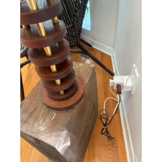 Russel Wright Mid 20th Century Modern Wood and Brass Table Lamp For Sale - Image 4 of 6