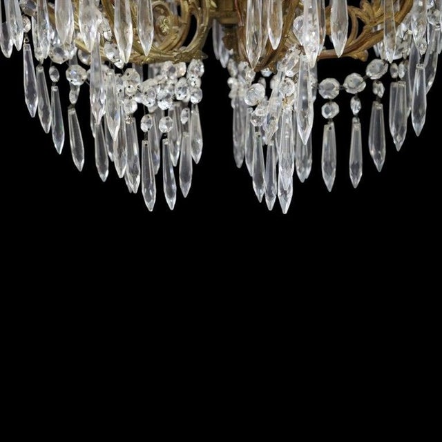 Vintage French Empire Style Cut Crystal & Glass 9-Light Basket Chandelier C1940 For Sale - Image 6 of 7
