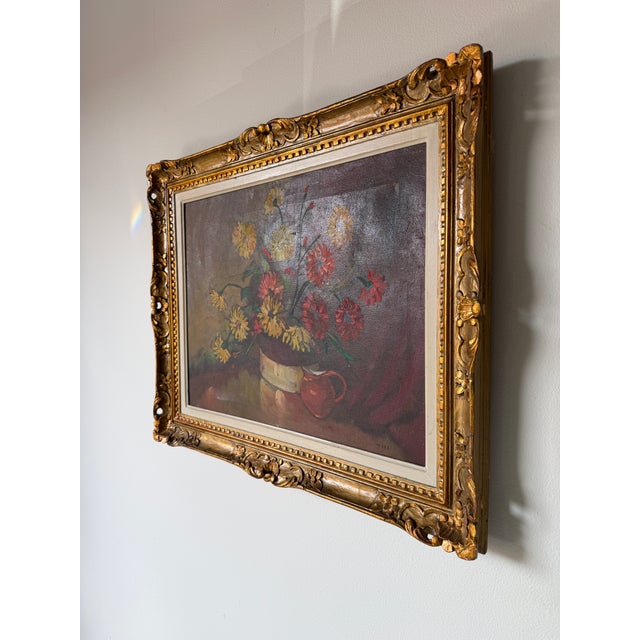 1960s Vintage Tian Impressionist Floral Still Life Oil on Canvas Painting – Ornate Gold Wood Frame For Sale - Image 4 of 12
