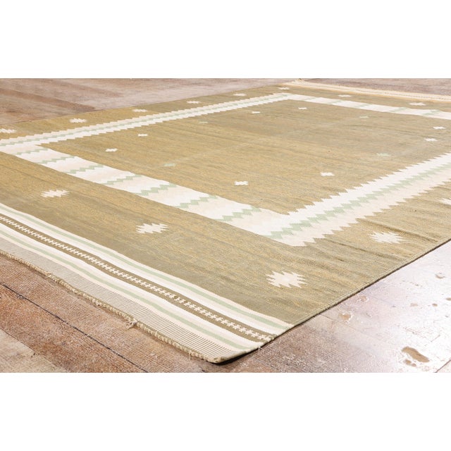 Tan Vintage Indian Dhurrie Rug, 07'04 X 09'11 For Sale - Image 8 of 10