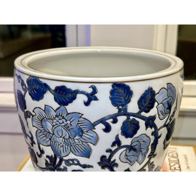Vintage Blue Floral Planter For Sale - Image 4 of 7