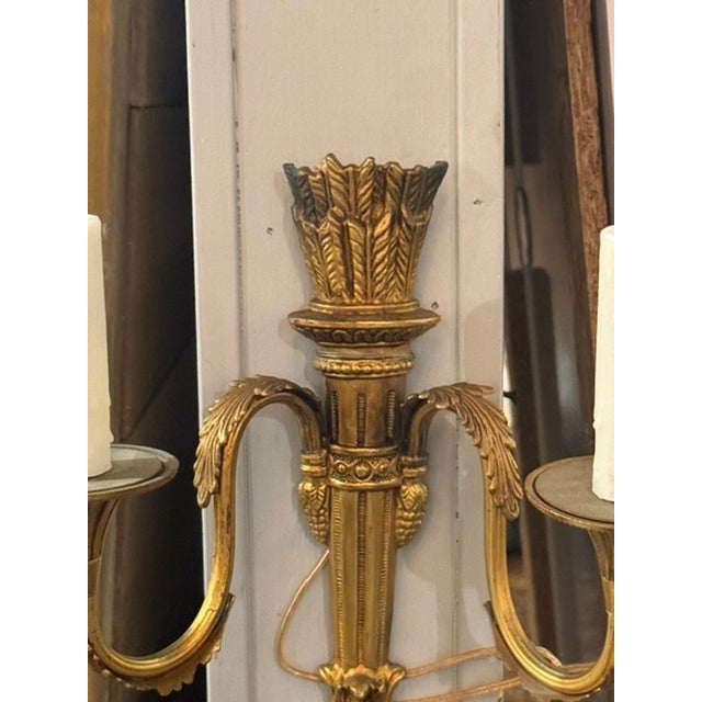Mid 20th Century Pair of French Empire Gilt Bronze Empire Sconces For Sale - Image 4 of 7