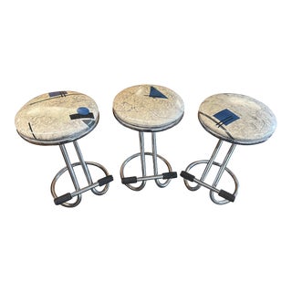 1970s Set 3 Vintage Italian Chrome Z Shaped Bar Stools For Sale