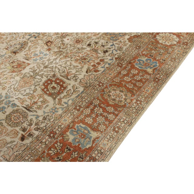 1920s Antique Persian Tabriz Rug in an All Over Orange,Off White,Brown Floral Pattern For Sale - Image 5 of 7