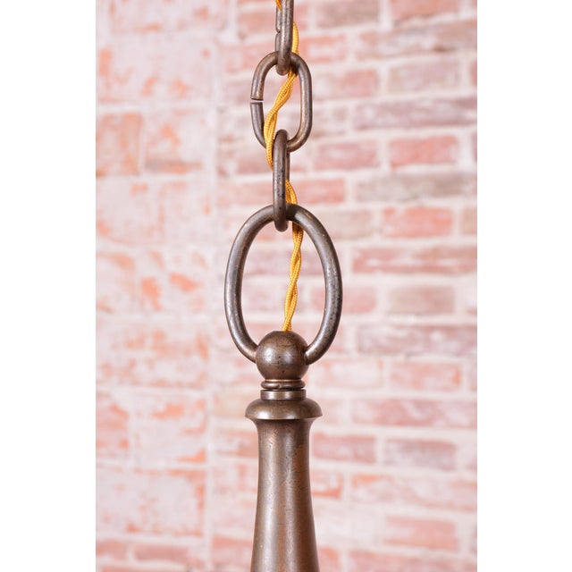 1920s Art Deco Salon Chandelier in Brass and Milk Glass, 1920s For Sale - Image 5 of 13
