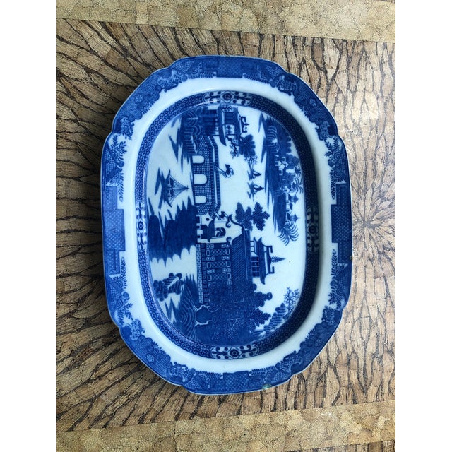 1900 - 1909 Large Antique Blue and White Transfer Ware Platter For Sale - Image 5 of 6