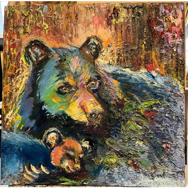 "Mama Bear", Black Bear and Cub, Oil Painting, Animal Art, by Van Ness For Sale In Saint Louis - Image 6 of 10