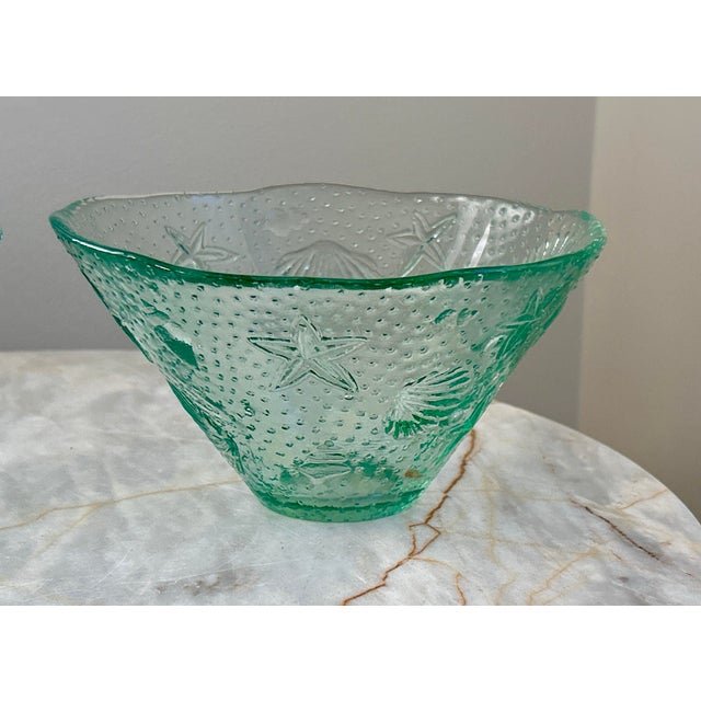 Green Green Glass Embossed Server & Salad Bowls - Set of 5 For Sale - Image 8 of 9