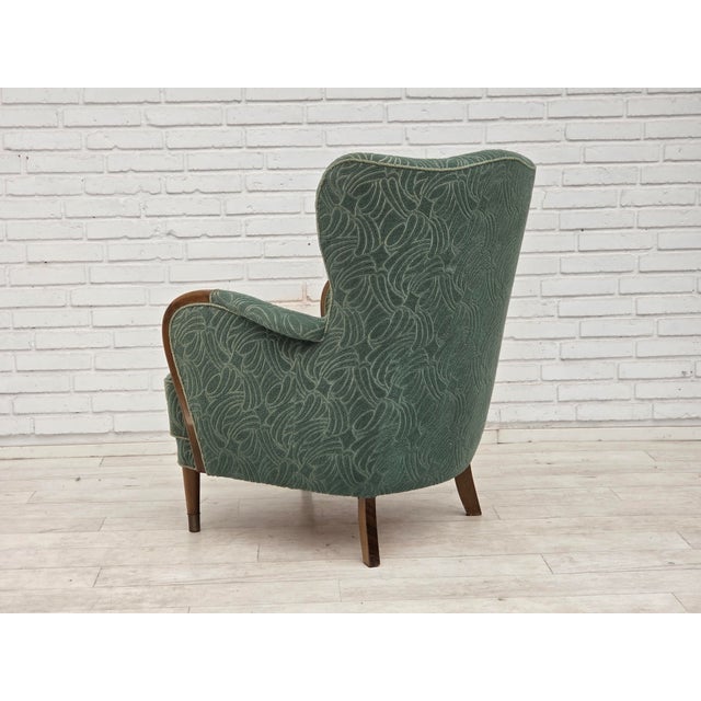 Green Vintage Danish Lounge Chair in Green Furniture Velour and Beech Wood, 1960s For Sale - Image 8 of 18