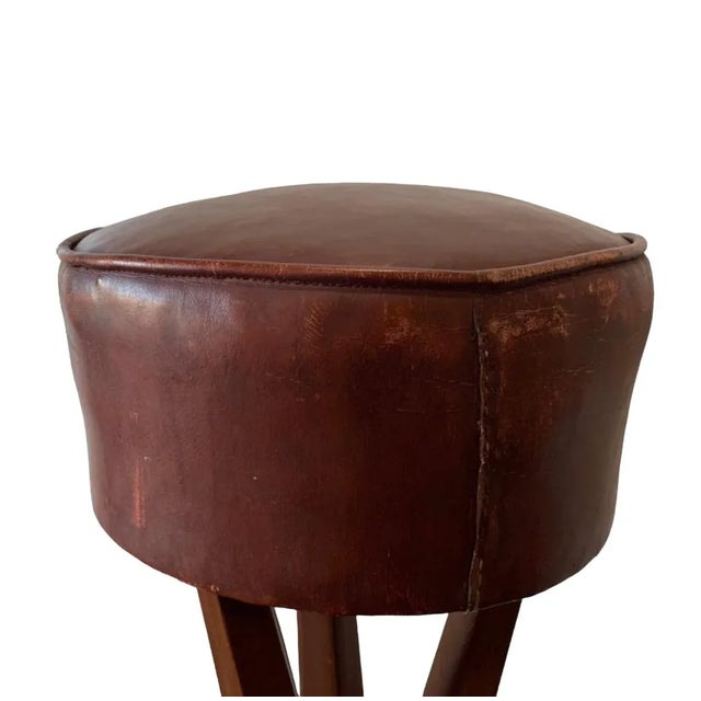 Brown 1940s French Mid Century Bar Stools- Set of 3 For Sale - Image 8 of 12