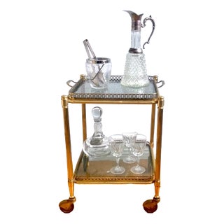 Neoclassical Square Brass Serving Trolley, 1950s For Sale