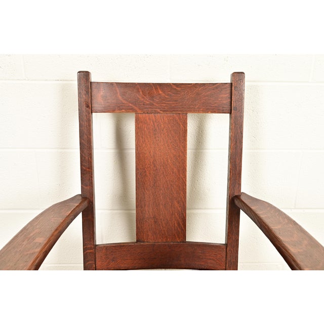 Early 20th Century Limbert Antique Mission Oak Arts & Crafts Rocking Chair, Circa 1910 For Sale - Image 5 of 12