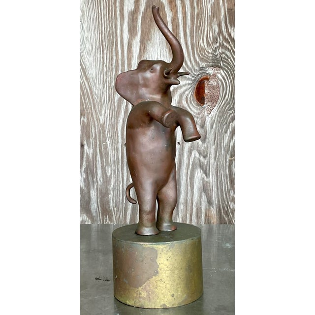 Bronze Vintage Boho Bronze Dancing Elephant Statue For Sale - Image 8 of 8
