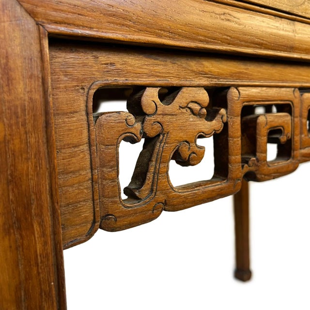 Late 19th Century Antique Chinese Hand-Carved Elm Console Table For Sale - Image 5 of 13