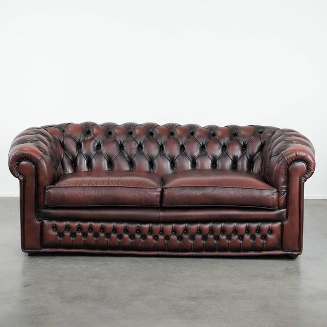 English Style Red-Brown Cowhide Chesterfield Sofa For Sale - Image 16 of 16