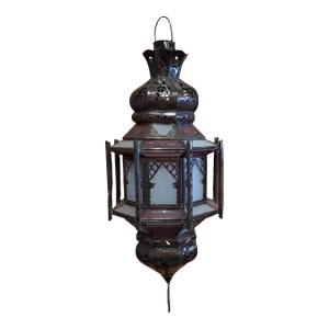 Medium Size Moroccan Frosty Glass Lantern in White / Red