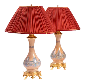 Gothic Style Gilt Bronze & Opaline Table Lamps, 1890s, Set of 2