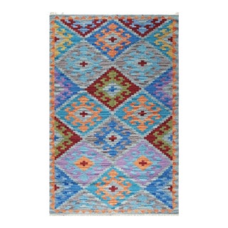 5x8 Multicolor Flat Weave Wool Diamond Cross Geometric Modern Carpet Rug For Sale