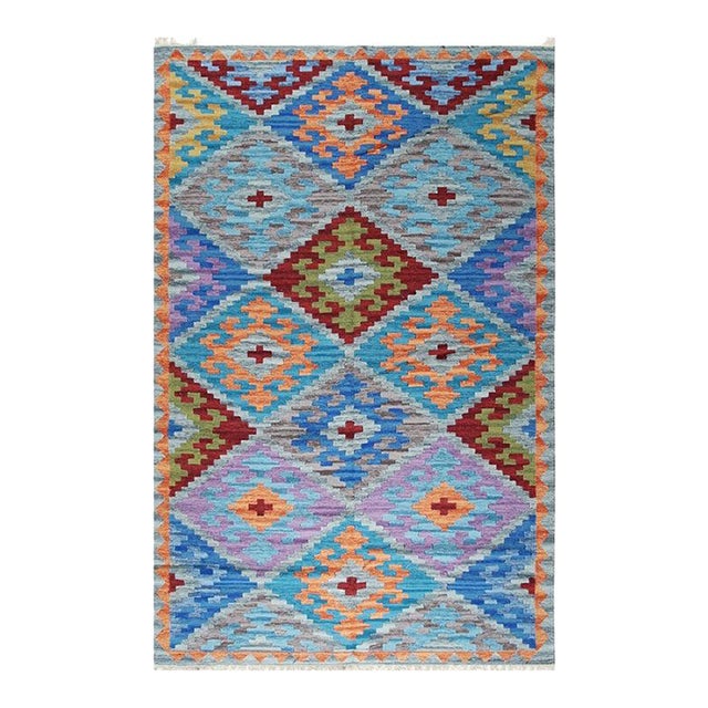 5x8 Multicolor Flat Weave Wool Diamond Cross Geometric Modern Carpet Rug For Sale