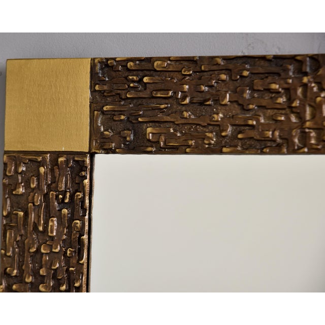 1970s Mid Century Brutalist Square Mirror With Metal and Brass Frame For Sale - Image 5 of 12