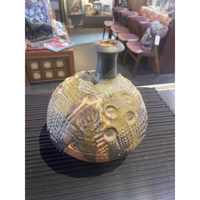 Vintage modernist studio art base by Raymond Galliucci Hand thrown circa 1960 Incised signature Excellent condition 9H x 8...