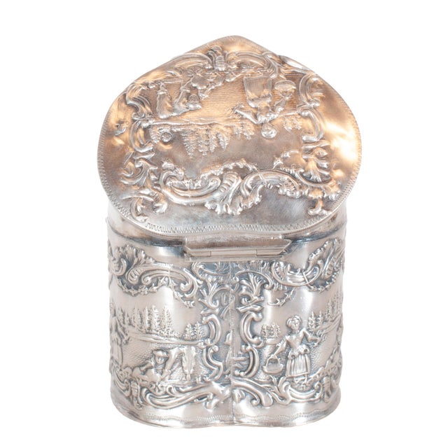 Antique Dutch Repousse Sterling Silver Heart Shaped Trinket Box Tea Caddy 1890 For Sale - Image 16 of 18