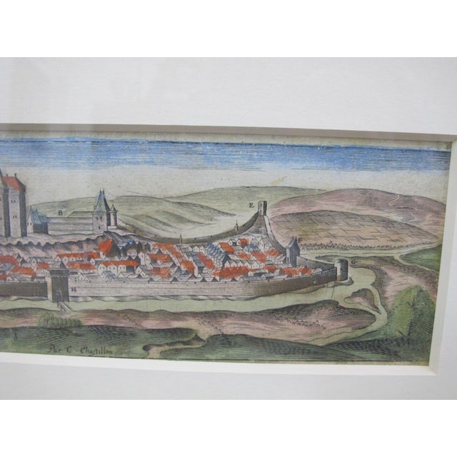 Antique French Village & Chateau Nogent Leroy Comte Hand Colored Engraving Print For Sale - Image 4 of 6