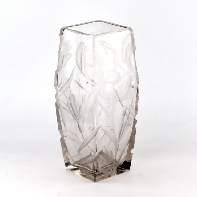 Large Crystal Vase with Irises For Sale - Image 8 of 8