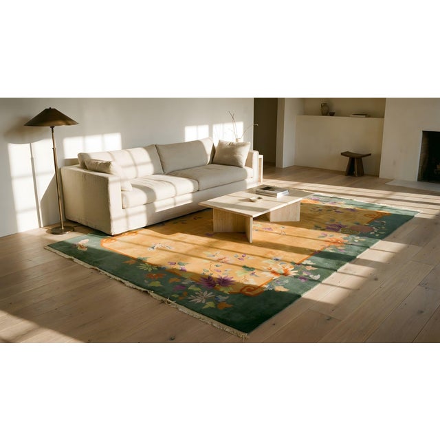 1920s Orange Apricot Floral Modern Antique Chinese Art Deco Carpet 5'10" X 8'3" Knotted Wool Rug For Sale - Image 13 of 15