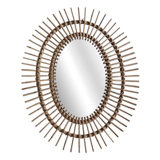 Vintage Oval Rattan Wall Mirror, 1970s For Sale