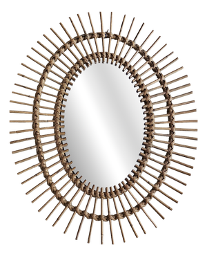 Vintage Oval Rattan Wall Mirror, 1970s