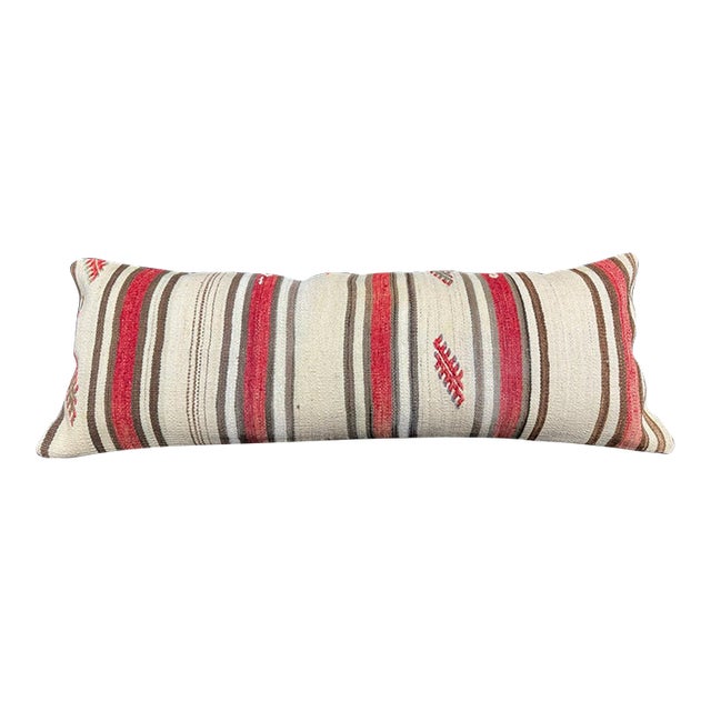 Turkish Hemp Pillow Cushion Natural Beige Red Cushion Cover 14"x40" For Sale