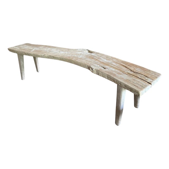 Andrianna Shamaris Curved St. Barts Teak Wood Bench For Sale