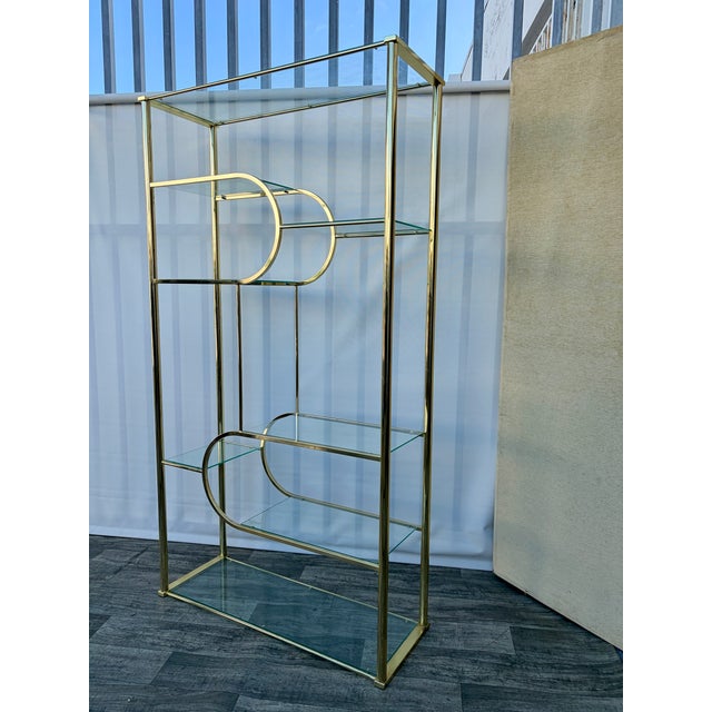 Mid Century Modern Hollywood Regency Brass Etagere in the Milo Baughman Manner. Circa 1970s For Sale - Image 17 of 18