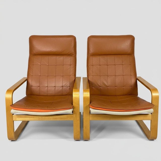 Vintage Nordic Leather Club Chairs, 1980, Set of 2 For Sale - Image 9 of 9