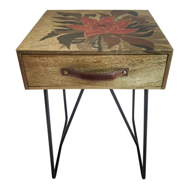 1990s Asian Decoupage Cole Son Irise Flower Nightstand Chairish