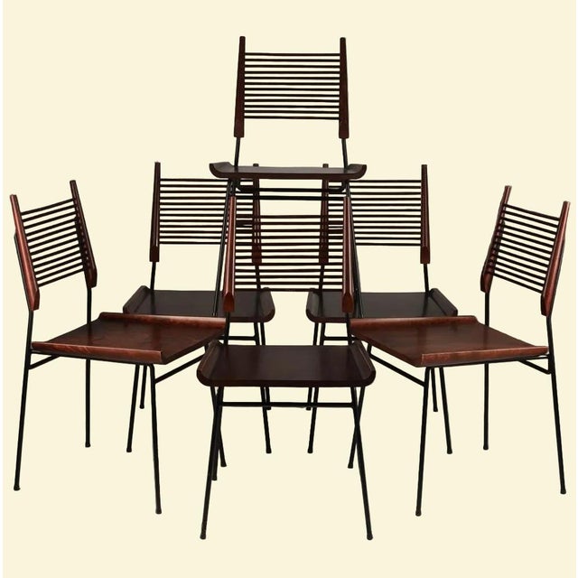 Paul McCobb 1950s Attributed to Paul McCobb "Shovel" Dining Chairs for Winchendon, Red Stain, Set of 6 For Sale - Image 4 of 10