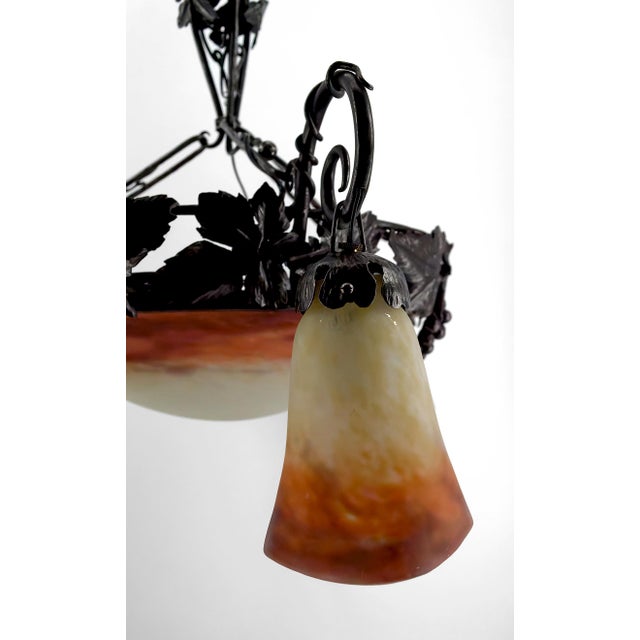 Art Deco Chandelier in Wrought Iron and Blown Glass from Muller Frères Lunéville, France, 1920s For Sale - Image 13 of 18