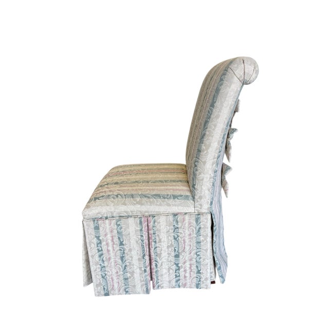 Textile Vintage Designmaster Skirted Parsons Chairs With Bow Tie Backs, Set of 7 For Sale - Image 7 of 12