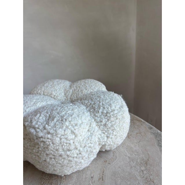 Mid-Century Modern Custom Cream Bouclé Flower Pillow For Sale - Image 3 of 4