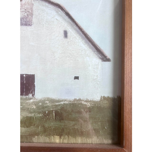 White Vintage Painting of a White Barn Framed Print For Sale - Image 8 of 8