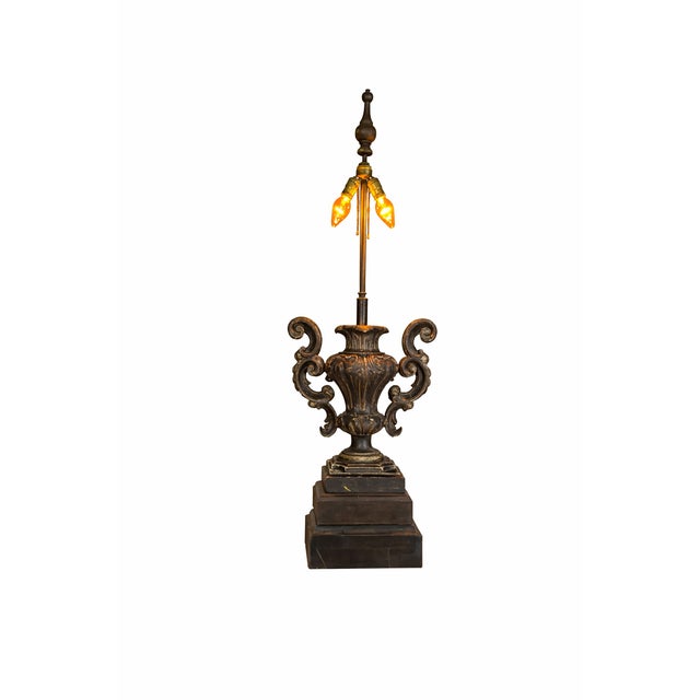Vintage 47” Monumental Ralph Lauren Style Urn Table Lamp – Carved Compo & Wood Base For Sale - Image 13 of 13
