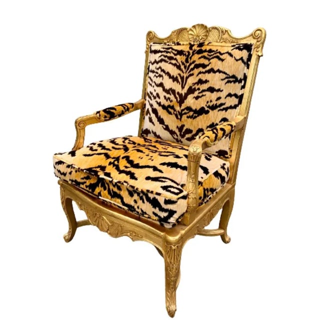 French Regency Giltwood Fauteuil Lounge Chair in Scalamandré Le Tigre Tiger Silk Velvet For Sale - Image 13 of 13