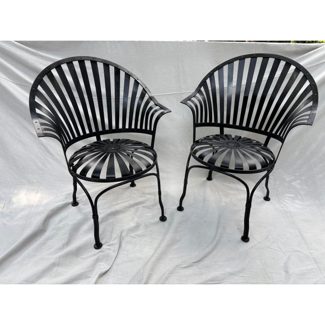 Mediterranean Vintage Francois Carre Fan Back Garden Chairs - A Pair For Sale - Image 3 of 5