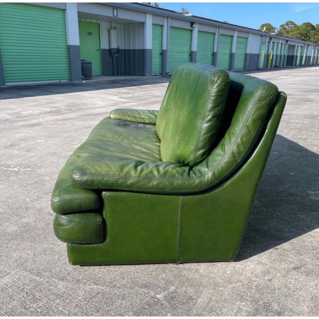 Postmodern Patinated Green Buffalo Leather Sofa by Roche Bobois For Sale In West Palm - Image 6 of 10