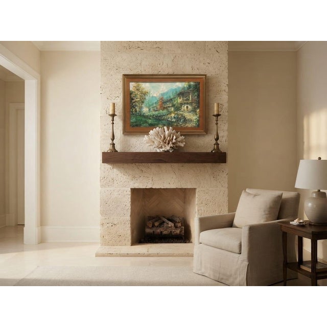 Wood Antique Painting: Mountain Landscape With Rustic Country Houses For Sale - Image 7 of 12